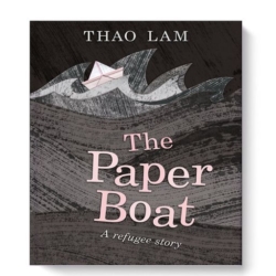 At her home in Vietnam, a girl rescues ants from the sugar water set out to trap them. Later, when the girl’s family flee Vietnam, ants lead them through the moonlit jungle to the boat that will take them to safety. Before boarding, the girl folds a paper boat from a bun wrapper and drops it into the water, and the ants climb on. Their perilous journey, besieged by punishing weather, predatory birds, and dehydration, before reaching a new beginning, is a great source of life lessons. Great for Elementary students.